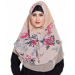 Printed designer Instant Hijab- Light Beige